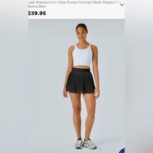 High Waisted 2-in-1 Side Pocket Contrast Mesh Pleated Mini Tennis Skirt